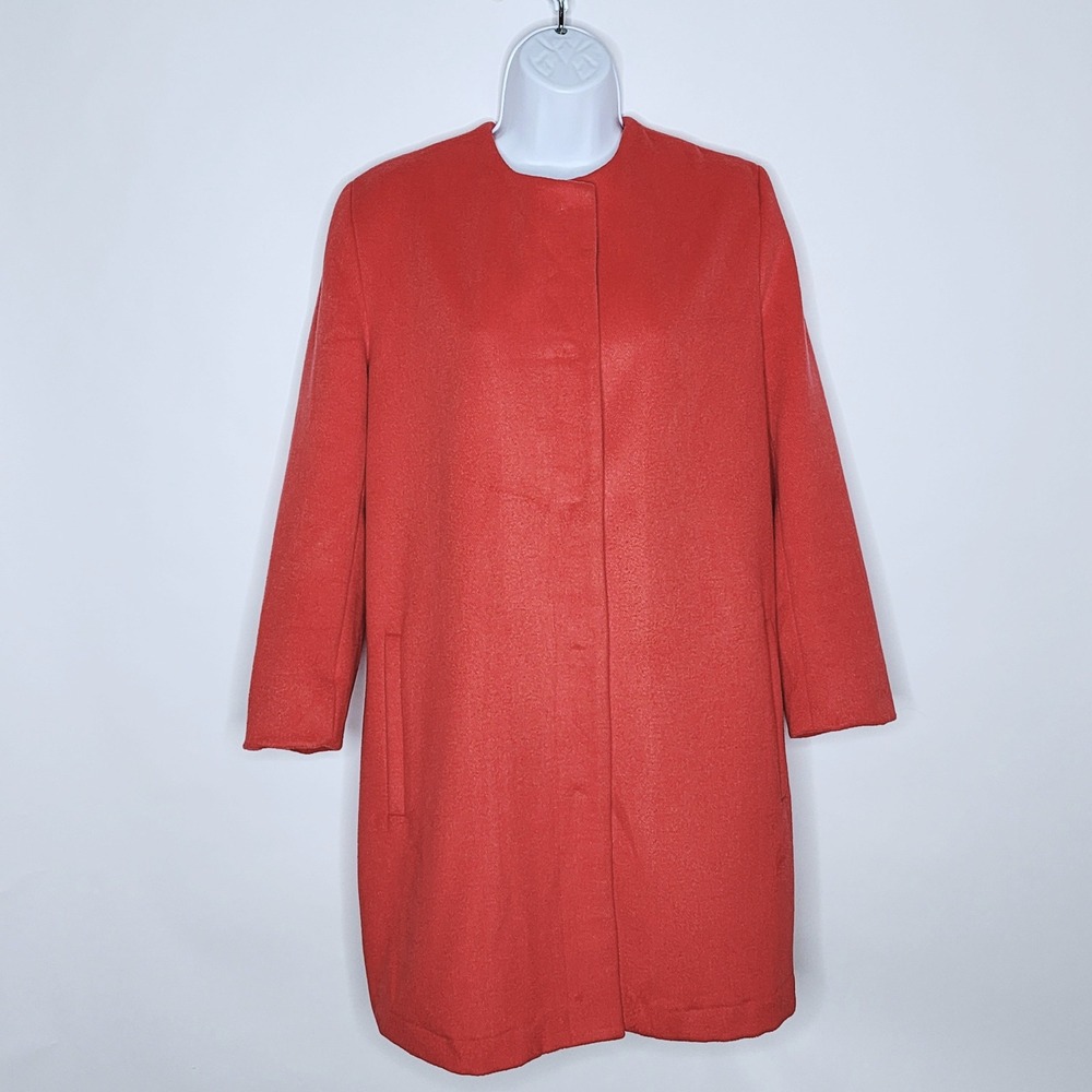 BB Dakota Catina Coral Red Coat Wool Blend Size Medium - Picture 2 of 15